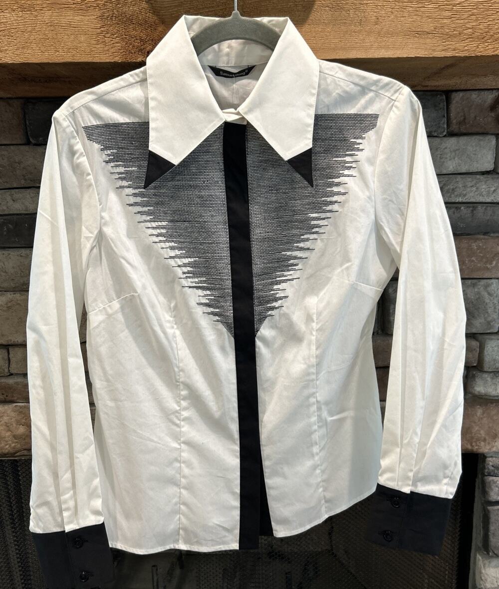 Women’s SAMUEL DONG Black/White Long Sleeve Button Up Shirt Size S *B7